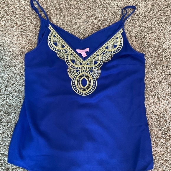 Lilly Pulitzer Lela Cami Top in True Royal Blue Size S Gold Embroidered - Picture 9 of 11